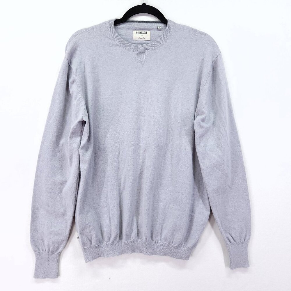 Linksoul Sweater Gray Size Medium Cotton Cashmere Crew Sweater Elbow Patch